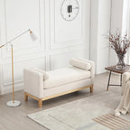 Elegant 53.5 Upholstered Ottoman Bench with Wood Legs & Bolster Pillows