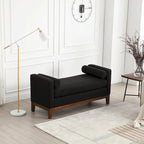 Elegant 53.5 Upholstered Ottoman Bench with Wood Legs & Bolster Pillows