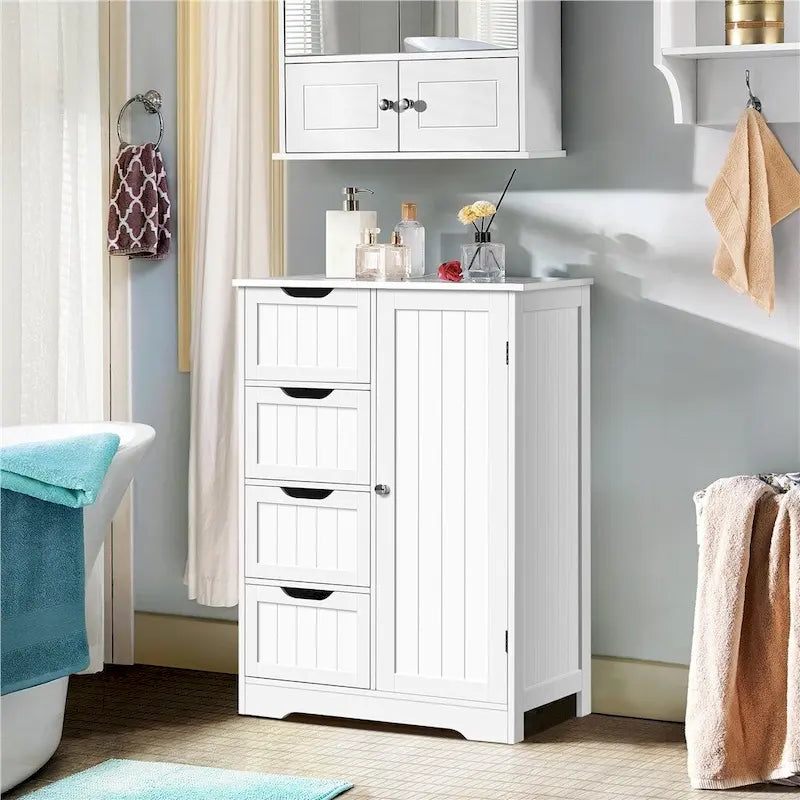4-Drawer Floor Storage Cabinet with Cupboard - White/Gray/Espresso