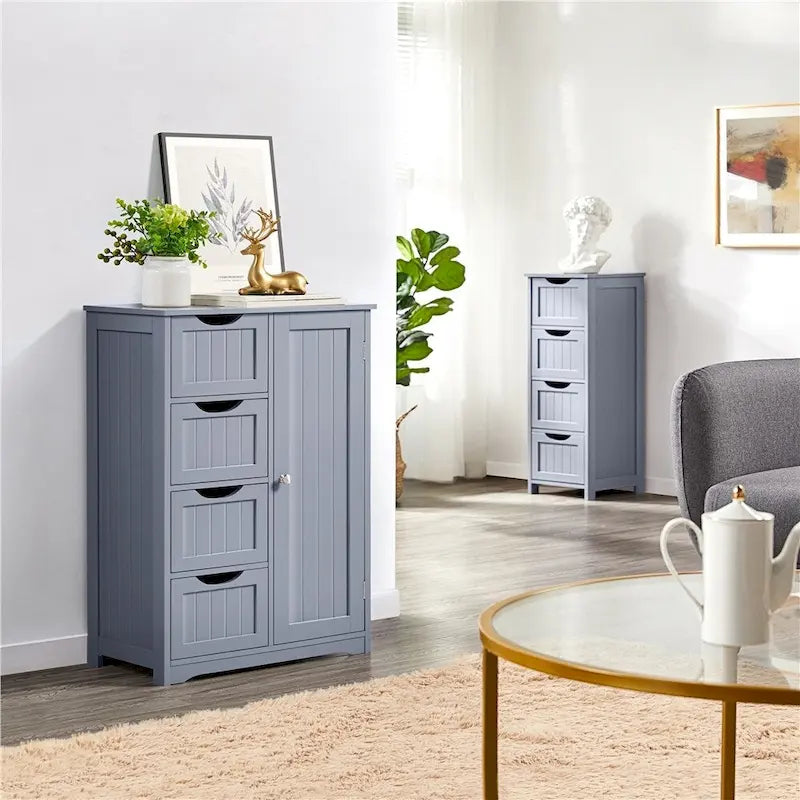 4-Drawer Floor Storage Cabinet with Cupboard - White/Gray/Espresso