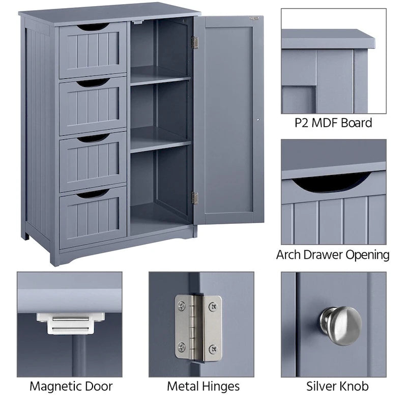 4-Drawer Floor Storage Cabinet with Cupboard - White/Gray/Espresso