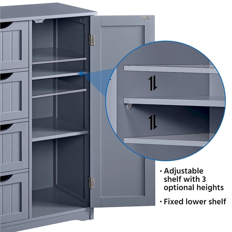 4-Drawer Floor Storage Cabinet with Cupboard - White/Gray/Espresso