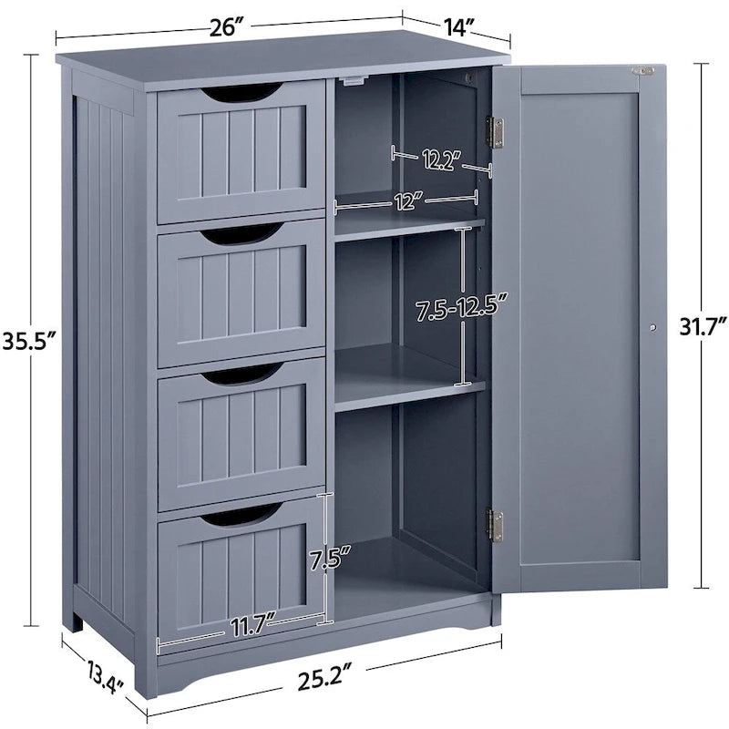 4-Drawer Floor Storage Cabinet with Cupboard - White/Gray/Espresso