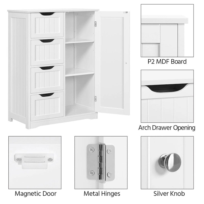4-Drawer Floor Storage Cabinet with Cupboard - White/Gray/Espresso