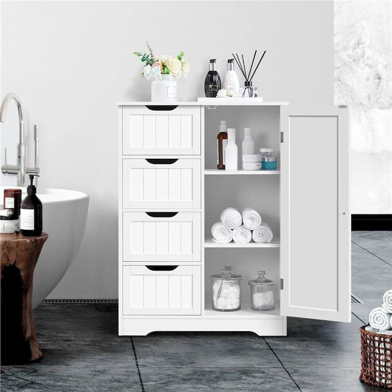 4-Drawer Floor Storage Cabinet with Cupboard - White/Gray/Espresso