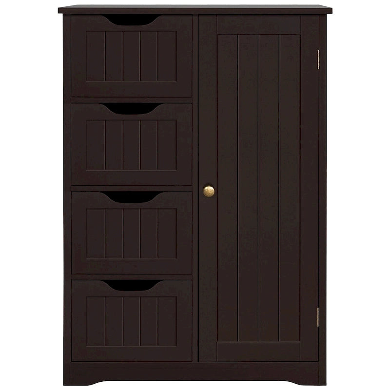 4-Drawer Floor Storage Cabinet with Cupboard - White/Gray/Espresso