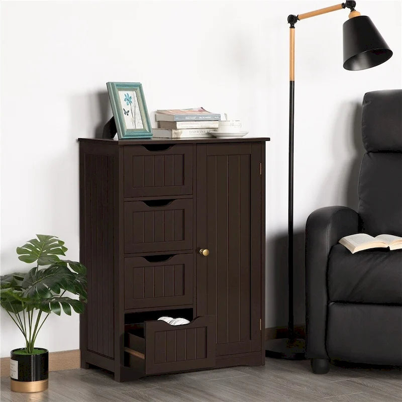 4-Drawer Floor Storage Cabinet with Cupboard - White/Gray/Espresso