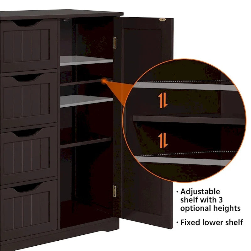 4-Drawer Floor Storage Cabinet with Cupboard - White/Gray/Espresso