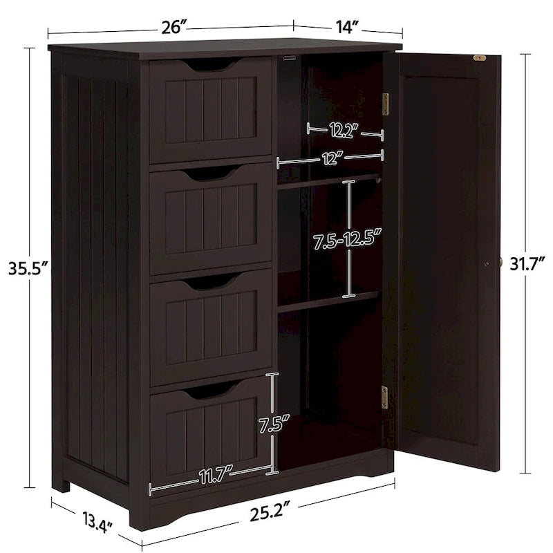 4-Drawer Floor Storage Cabinet with Cupboard - White/Gray/Espresso