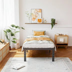 18 Inch Black Metal Platform Bed Frame With Wood Slats Support