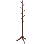 Wooden Coat Rack Stand Hall Tree 2 Adjustable Height w/ 8 Hooks